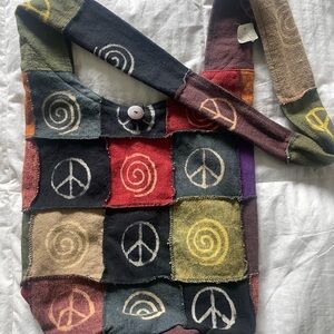 Patchwork Peace Sign Shoulder Bag